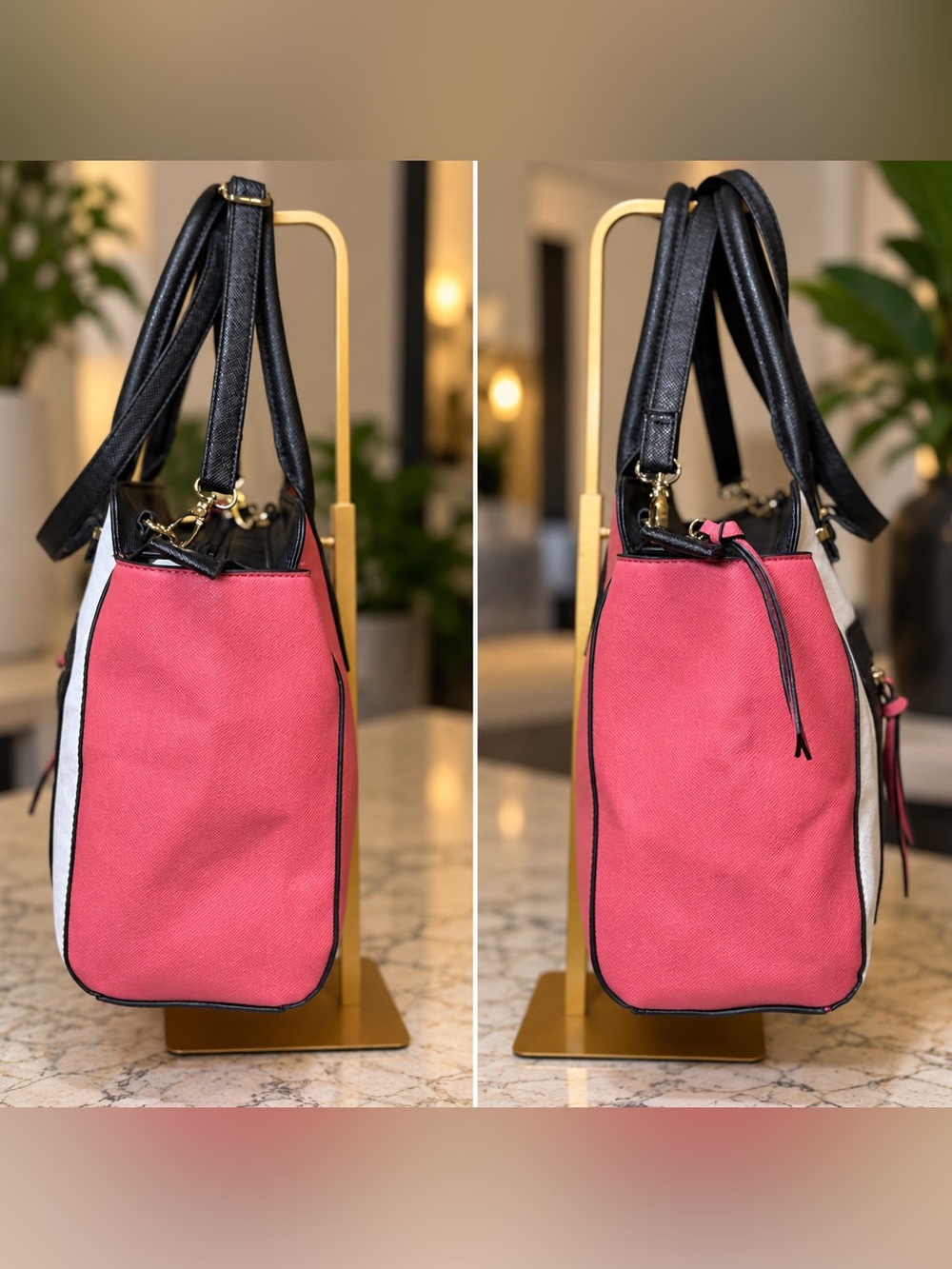 Tricolor Tote Bag - Black White Pink- Comes With Dust bag - Picture 3 of 9